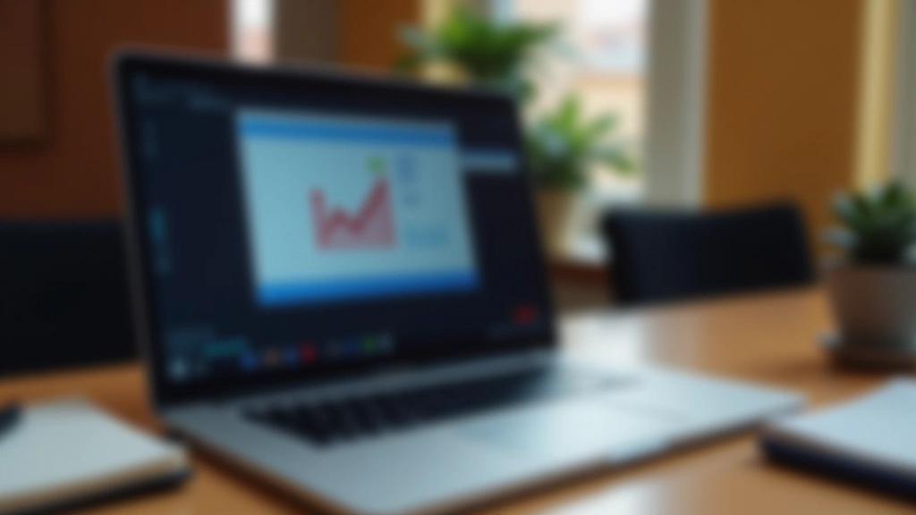 Laptop screen showing video recording playback of presentation practice, with notes and feedback visible nearby
