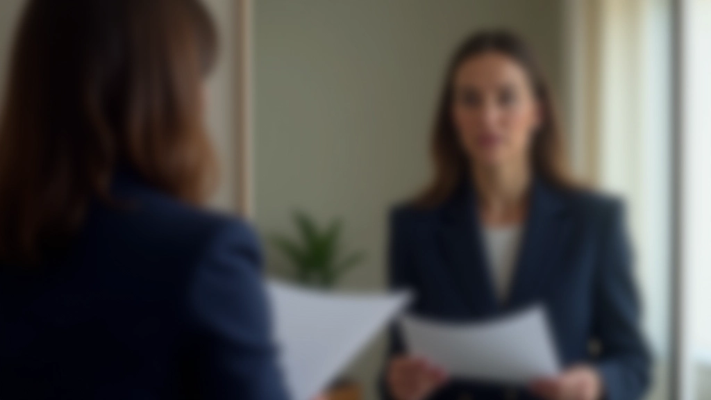 Woman practicing presentation speech in front of mirror with notes visible
